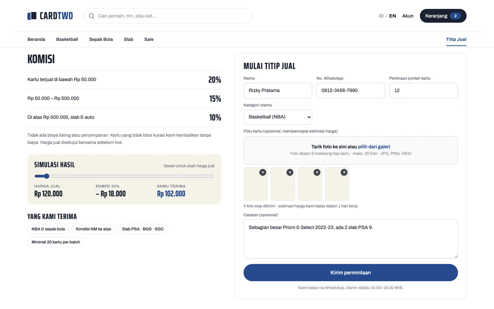 Cardtwo — Consignment form (web)