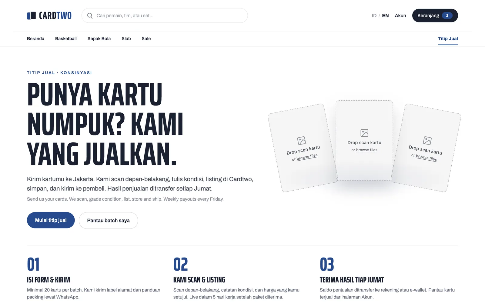 Cardtwo — Consignment landing (web)