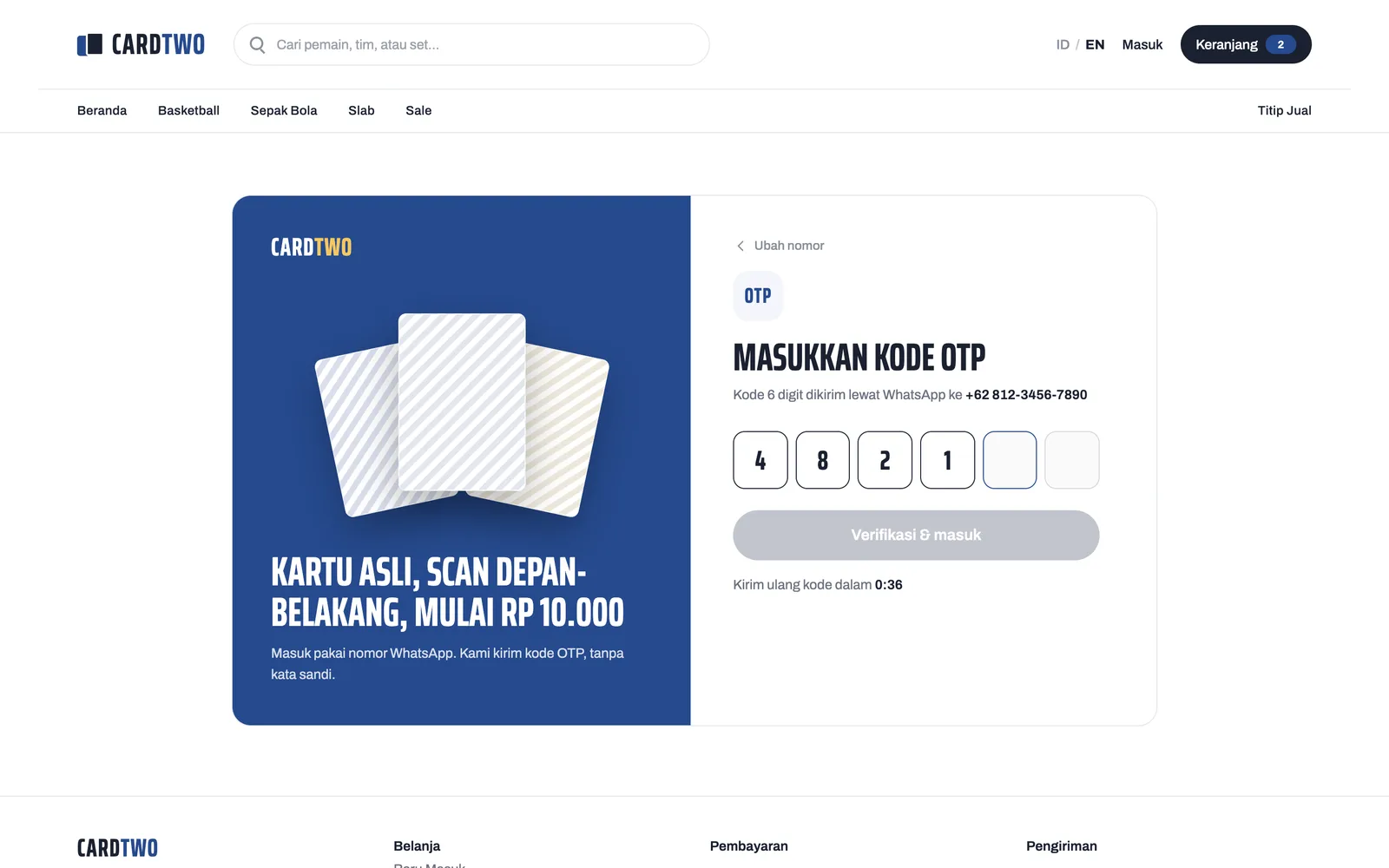 Cardtwo — OTP verification (web)