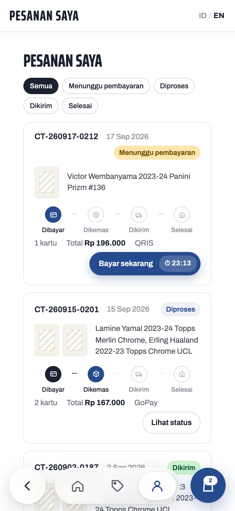 Cardtwo — My orders (mobile)