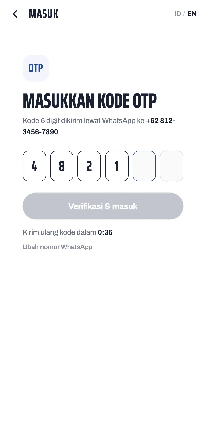 Cardtwo — OTP verification (mobile)