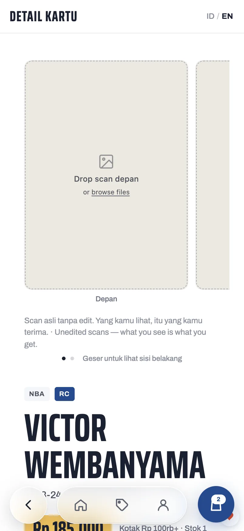 Cardtwo — Card detail (mobile)