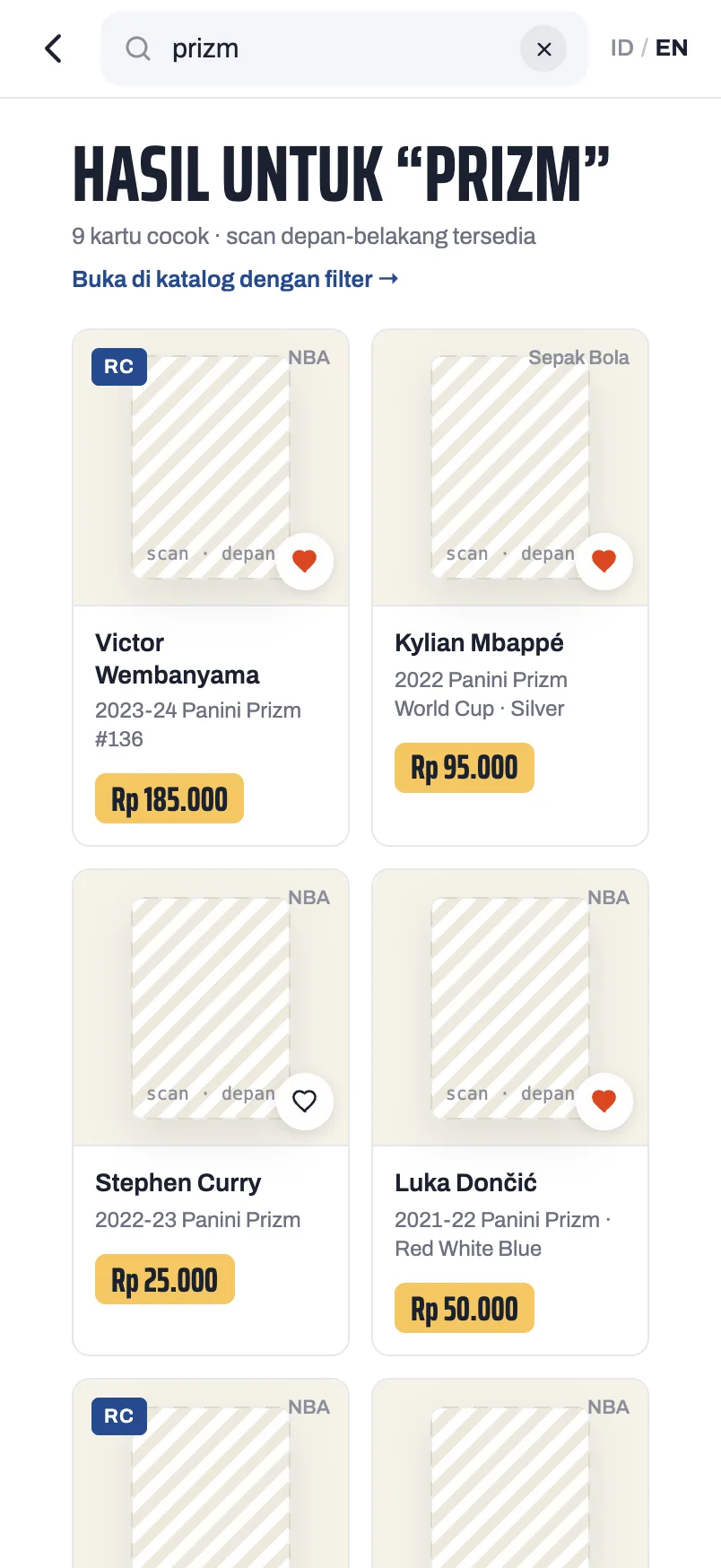 Cardtwo — Search results (mobile)